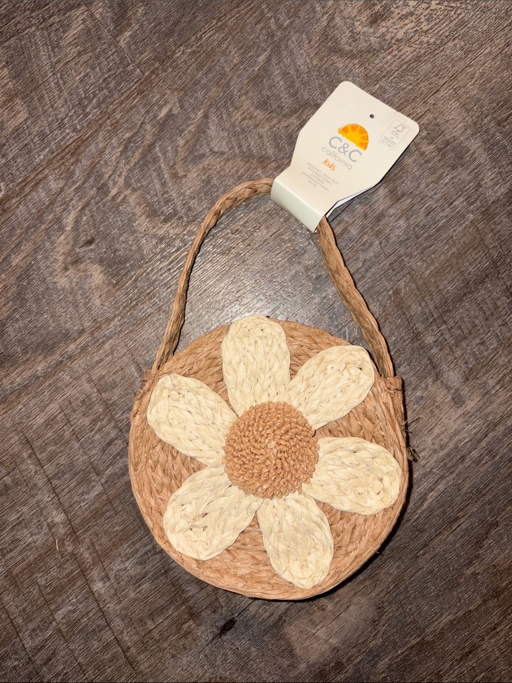 C&C California Natural Straw Daisy Floral Kids Mini Purse Bag Boho Neutral